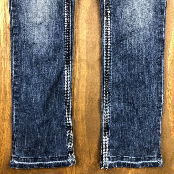 Ariya Womens Jeans Blue Whiskered Bootcut Embroidered Stretch Size 5 Short - Picture 3 of 10